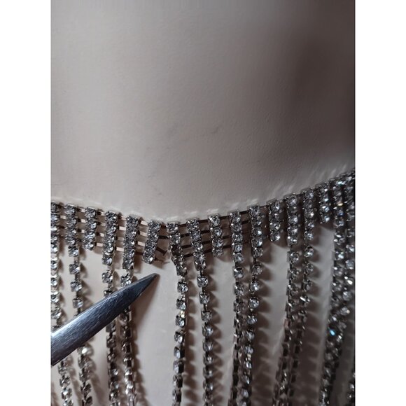Waterfall Fringe Flapper Clear Rhinestones Dance Belt Adjustable Length 39\
